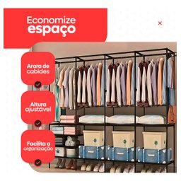 Closet Aberto 4 Colunas Guarda Roupas Desmontável Portátil Cabideiro de Chão Sapateira Milemon - 2