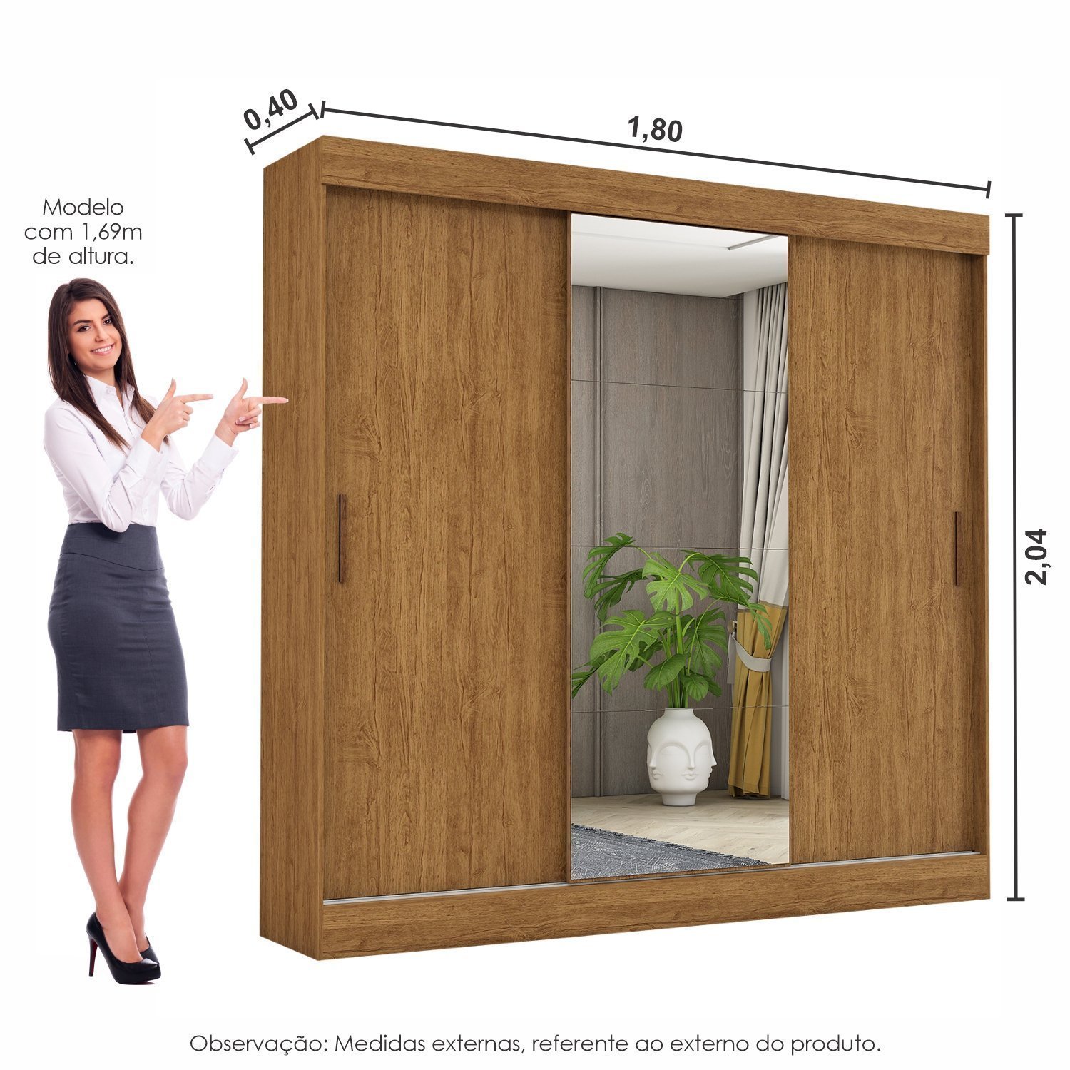 Guarda-Roupa Casal 4 Espelhos 3 Portas de Correr 2 Gavetas Reis Plus - 4