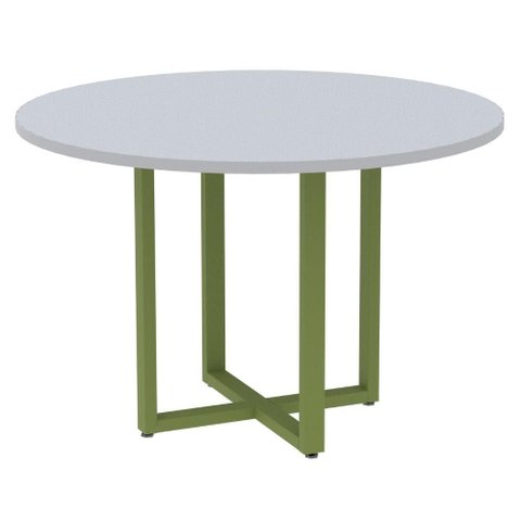 Mesa de Reunião Redonda P25 Pandin 110 Cm (largura) Tampo Mdp Cinza Pé Aço Tubular Verde Mirô