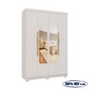 Ver imagem 4 de Guarda-Roupa Solteiro Siena com Espelho 4 Portas 3 Gavetas 100% MDF Off White/Nevaska