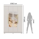 Ver imagem 3 de Guarda-Roupa Solteiro Siena com Espelho 4 Portas 3 Gavetas 100% MDF Off White/Nevaska