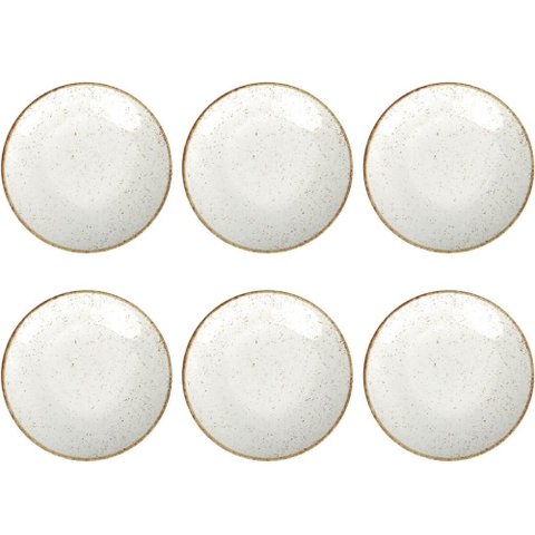 Conjunto 6 Pratos de Sobremesa Porcelana Tramontina 21cm Rústicos Marrom Mesa Posta