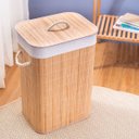 Ver imagem 3 de Cesto de Roupa Retangular de Bambu Forro Tampa 60cm - Oikos