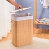 Cesto de Roupa Retangular de Bambu Forro Tampa 60cm - Oikos - 5