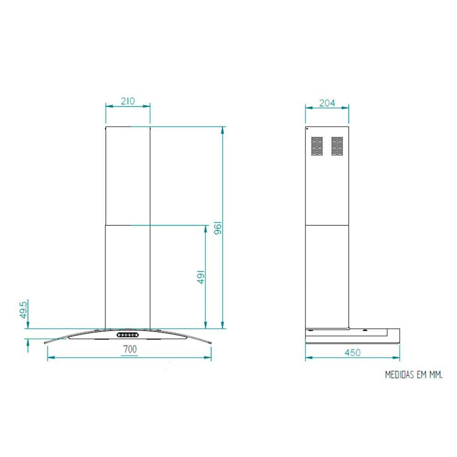 Coifa de Parede Vidro Curvo Mecânico 70cm 127V Nardelli - 3