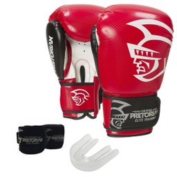 Kit Boxe Luva Pretorian Elite Training 14OZ Bucal e Bandagem - Vermelho - 3