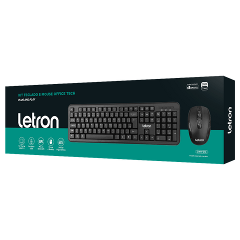 Kit Teclado e Mouse Office Tech sem Fio Optico Membrana Preto Letron 74360