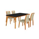 Ver imagem 1 de Mesa Jantar Luxo Jade 160x90cm Preto com 4 Cadeiras Estofadas Veludo Bege Base Madeira Maciça Mel