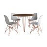 Mesa Jantar Redonda 110cm Amêndoa Clips 3 Pés com 4 Cadeiras Eames Eiffel Brancas Base Cobre - 2