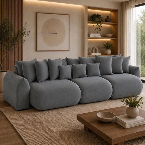 Sofá Retrátil 6 Lugares Veludo Armani 2,90 Mts Sage