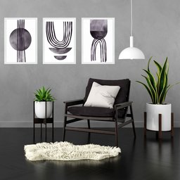 Kit 3 Quadros Abstratos Modernos Neutros Cinza 33x24cm:moldura Branca - 1