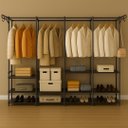 Ver imagem 1 de Closet Aberto Casal 4 Colunas Guarda Roupa Organizador Metal Cabideiro com Sapateira Milemon