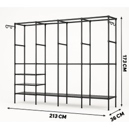 Closet Aberto Casal 4 Colunas Guarda Roupa Organizador Metal Cabideiro com Sapateira Milemon - 7