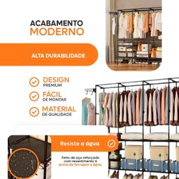 Closet Aberto Casal 4 Colunas Guarda Roupa Organizador Metal Cabideiro com Sapateira Milemon - 5