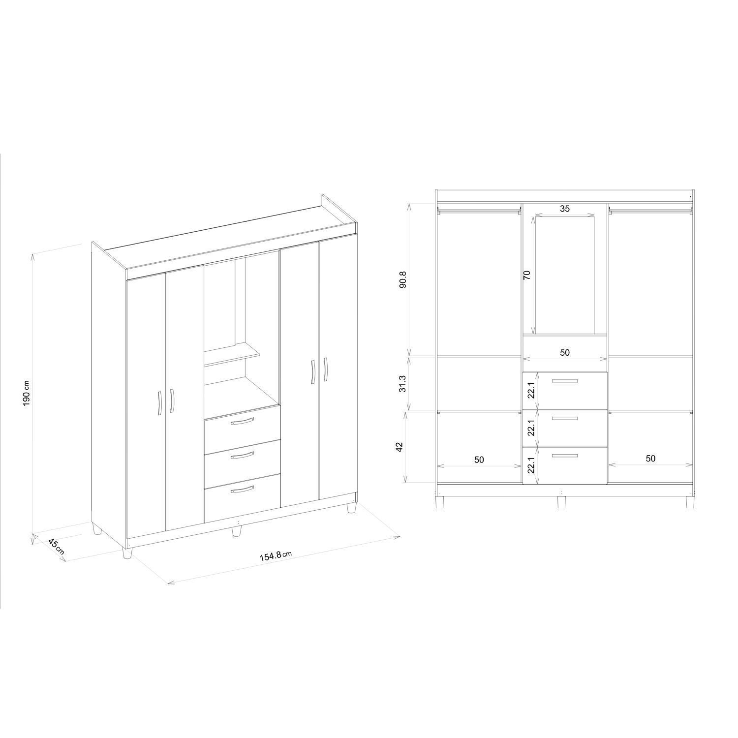Guarda Roupa Casal 4 Portas 3 Gavetas Capelinha com Espelho Natal Espresso Móveis - 5