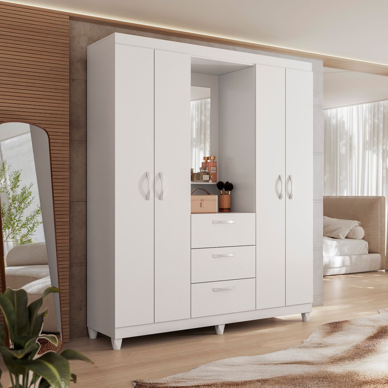 Guarda Roupa Casal 4 Portas 3 Gavetas Capelinha com Espelho Natal Espresso Móveis - 7