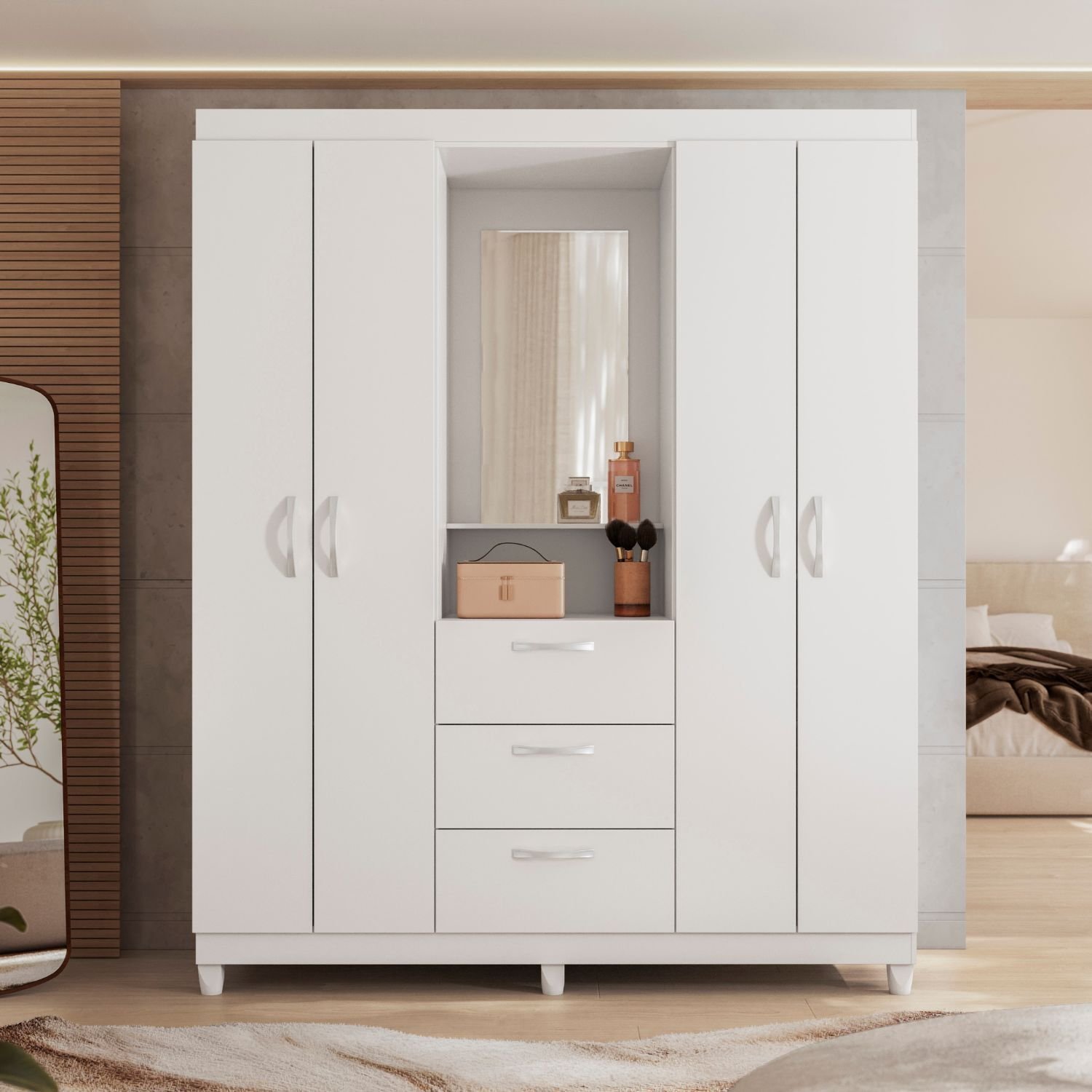 Guarda Roupa Casal 4 Portas 3 Gavetas Capelinha com Espelho Natal Espresso Móveis - 1