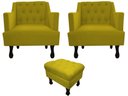 Ver imagem 1 de Kit 2 Poltronas Decorativa Julia + Puff Luis Xv Couro Amarelo Pés Madeira Ms Decor