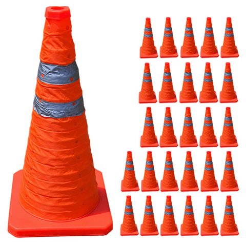 Cone Retratil Sinalizador Viario Kit 26 Uni Baliza Portatil Estrada Obra Flexivel Rodovia Segurança 