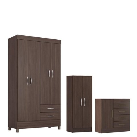 Guarda Roupa Solteiro Astro com Multiuso Viena com Cômoda Montevidéu Café Touch - Demóbile
