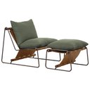 Ver imagem 1 de Kit Poltrona com Puff Turim Base Aço Titânio Recouro Camel Linho Verde - Nexta Casa