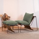 Ver imagem 2 de Kit Poltrona com Puff Turim Base Aço Titânio Recouro Camel Linho Verde - Nexta Casa