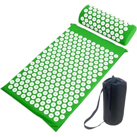 Kit de Bem-estar Doméstico: Tapete e Travesseiro Acupress Brasil "verde" Tamanho Grande