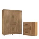 Ver imagem 1 de Conjunto de Guarda Roupa e Cômoda Cora para Quarto 9 Portas 6 Gavetas MDP 162cm Amêndola