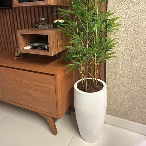 Vaso Fibra de Vidro Atenas P 52cm Decorativo Branco Brilho