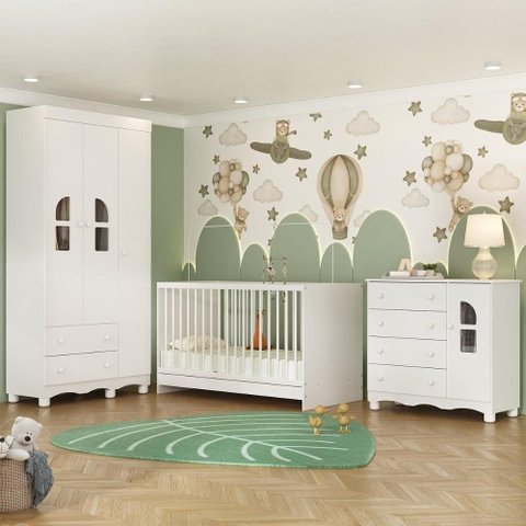 Conjunto de Quarto Aurora 4 Portas 6 Gavetas MDP-MDF Branco Multimóveis