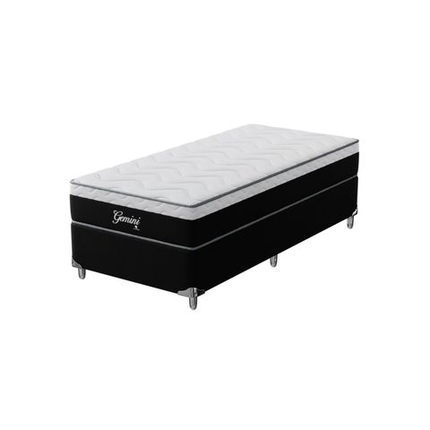 Cama Box Solteiro Molas Ensacadas Gemini 78x188x68 Montreal Branco/Preto
