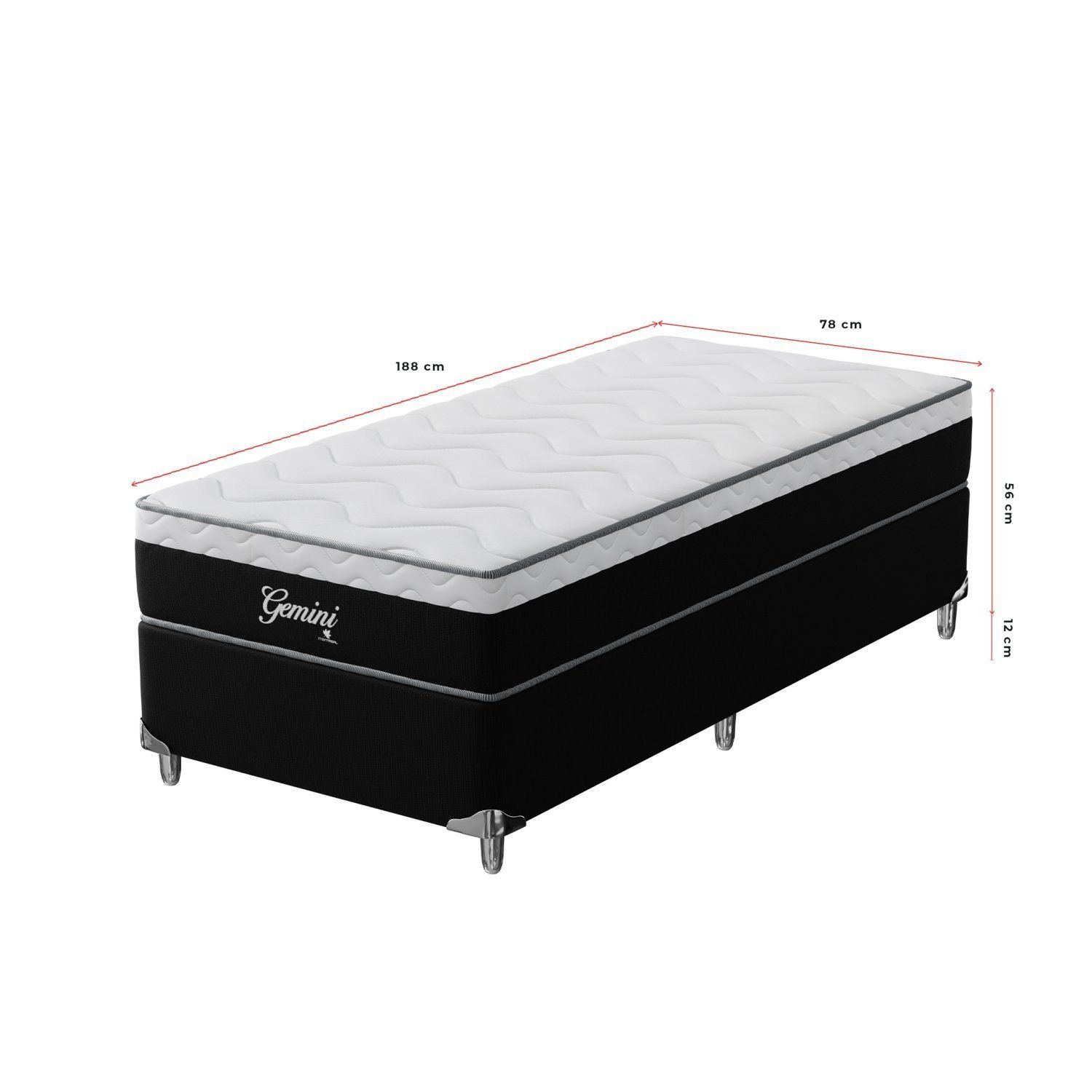 Cama Box Solteiro Molas Ensacadas Gemini 78x188x68 Montreal Branco
