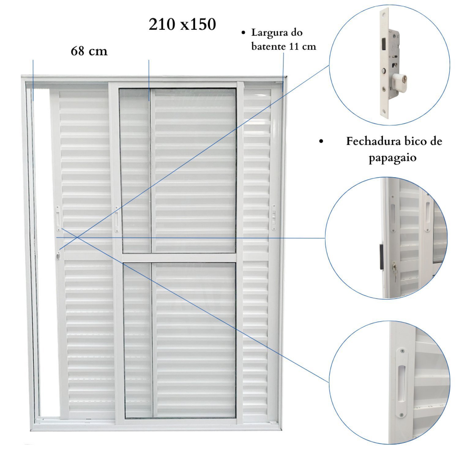 Porta Balcão de Alumínio 3 Folhas Móveis 210 x 150cm com Fechadura Linha 25 Esquadrias Bergamo - 3