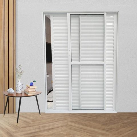 Porta Balcão de Alumínio 3 Folhas Móveis 210 X 160cm com Fechadura Linha 25 Esquadrias Bergamo