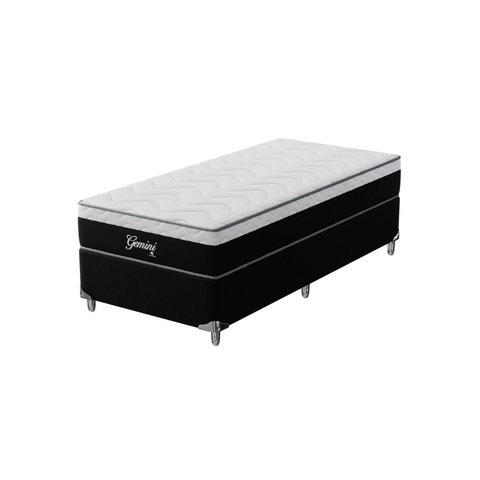 Cama Box Solteirão Molas Ensacadas Gemini 96x203x68 Montreal Branco/Preto