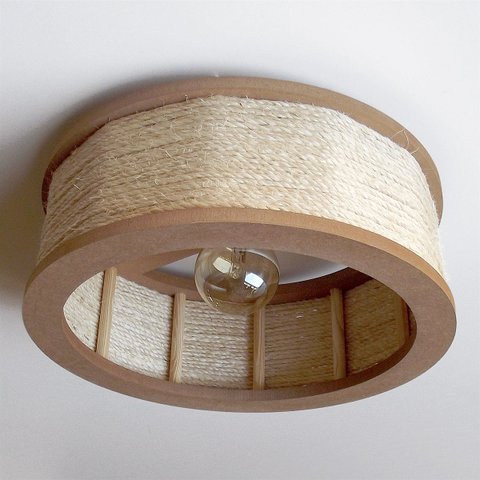 Luminária Lustre Pendente Rústico Retro Madeira Sisal 35cm