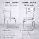 Ver imagem 5 de Jogo Mesa Jantar Pé Palito Cromada + 4 Cadeiras Reforço Assento Grosso Prata Vidro 90cm