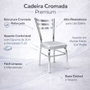 Ver imagem 3 de Jogo Mesa Jantar Pé Palito Cromada + 4 Cadeiras Reforço Assento Grosso Prata Vidro 90cm