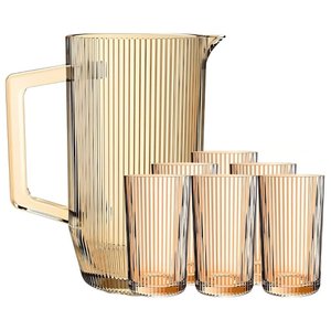 Kit Graffiato com 6 Copos e 1 Jarra de Vidro Âmbar para Suco ou Água - 7 Peças