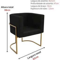 Poltrona Estofada Decorativa Pé de Ferro Estilo Industrial:preto - 4