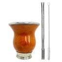 Ver imagem 1 de Kit Chimarrão Cuia Lisa Bocal Inox Pé Metal + Bomba Inox Estampada Mola 24cm