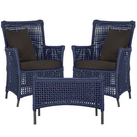 2 Poltronas e 1 Mesa Igapó em Alumínio Pintura Preta Corda Náutica Estofado 9