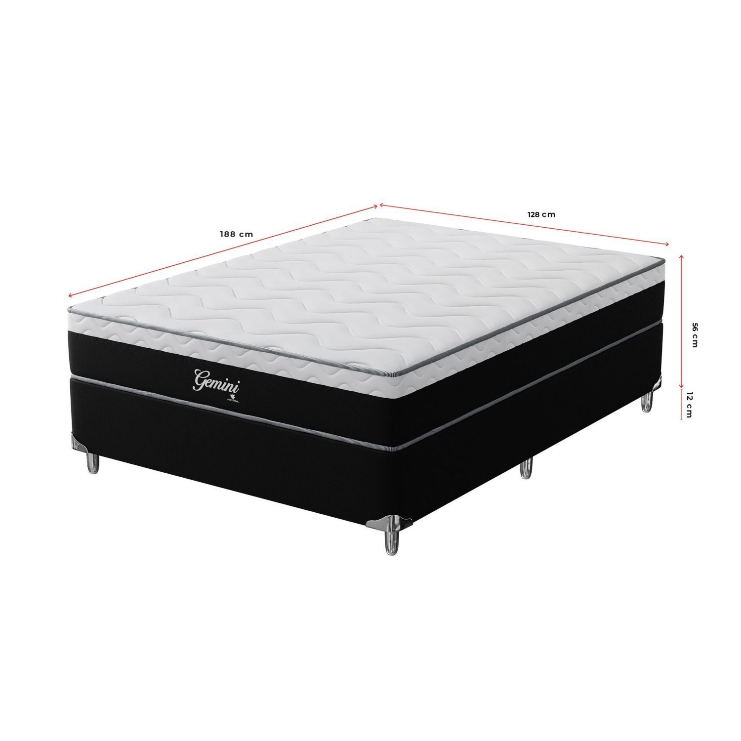 Cama Box Viúva  Molas Ensacadas Gemini 128x188x68 - 2