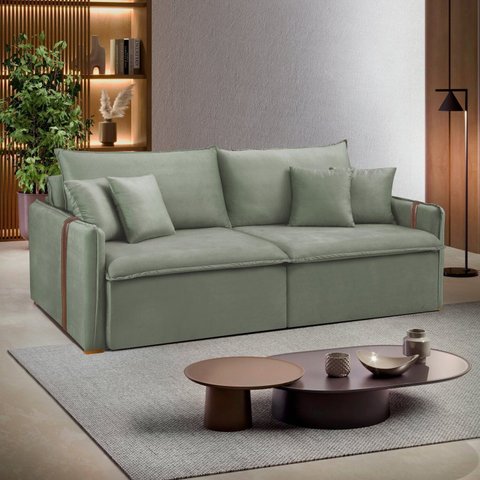 Sofá Cama Retrátil e Reclinável 3 Lugares Bouclé Verde Windson 220cm Yescasa