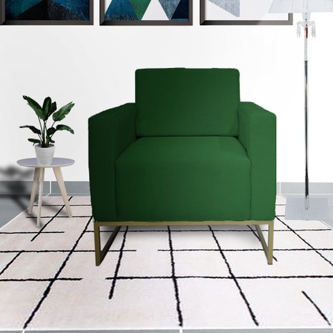 Poltrona Decorativa Letícia Slim Suede Verde Base Metálica Vallisa Decor