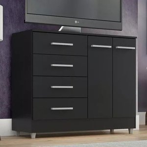 Cômoda 4 Gavetas e 2 Portas - Preto Gisele