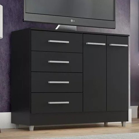 Cômoda 4 Gavetas e 2 Portas - Preto Gisele