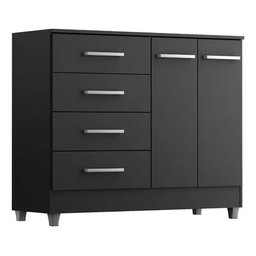 Cômoda 4 Gavetas e 2 Portas - Preto Gisele - 3
