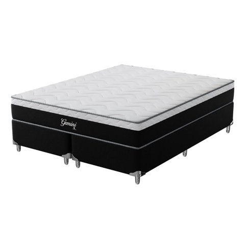 Cama Box Super King Molas Ensacadas Gemini 193x203x68 Montreal Branco/Preto