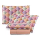 Ver imagem 1 de Jogo de Lençol Luar Casal 4 Peças Malha 100% Algodão Estampado Salmão Geométrico